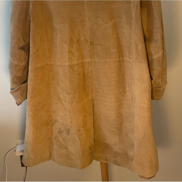 Dialogue Leather Suede Open Trench Coat Vintage - Picture 4 of 5
